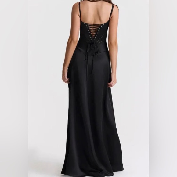 Commense Lace Up Back Satin Maxi Dress  Black  Extra Small  New With Tags - Picture 2 of 10